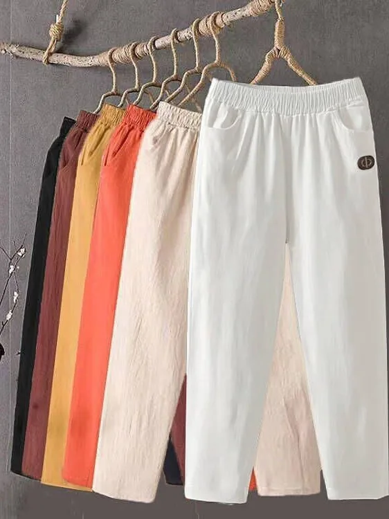 

Cotton Blend Casual Women's Pants High Waist Nine Points Harlan Pants Thinming Effect Summer Trend plus Size Ladies Trousers