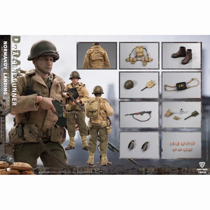 Goods in Stock 100% Original Crazy Figure LW013 1/12 Rangers on D-Day Machine Gunner Male Soldier Action Model Art Toy