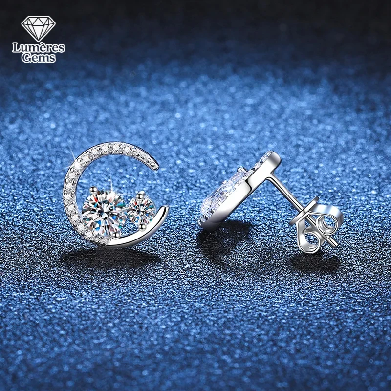 D Color Light Luxury Star And Moon 80 Points Moissanite Fashion Earrings Platinum PT950 Mark
