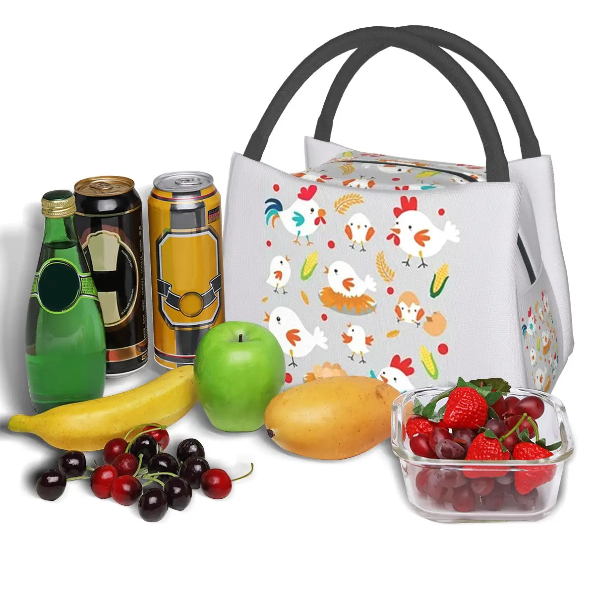 Cute Chicken Family Insulated Lunch Bag for School Bento Storage Food Boxes Leakproof Container Cooler Thermal Lunch Box Tote