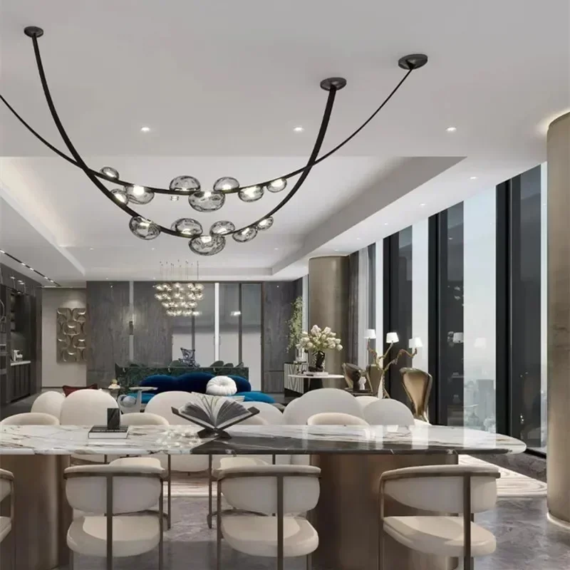 Modern Led Smoke Glass Pendant Light Designer Leather Belt Chandelier Living Room Dining Room Decor