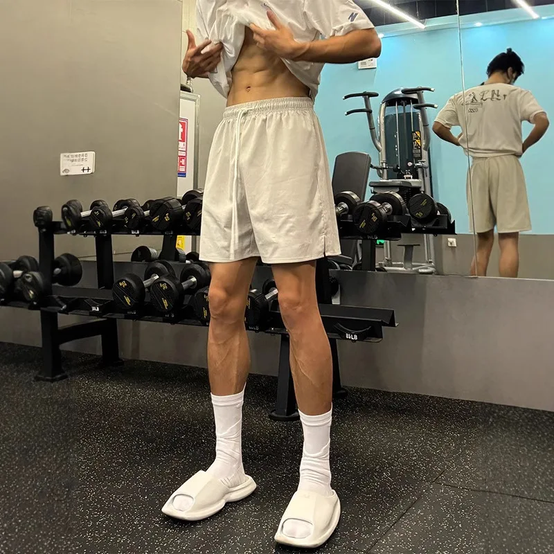 Tension Style Solid Color Shorts Men Summer American Fitness Sports Simple Running Casual Quarter Pants
