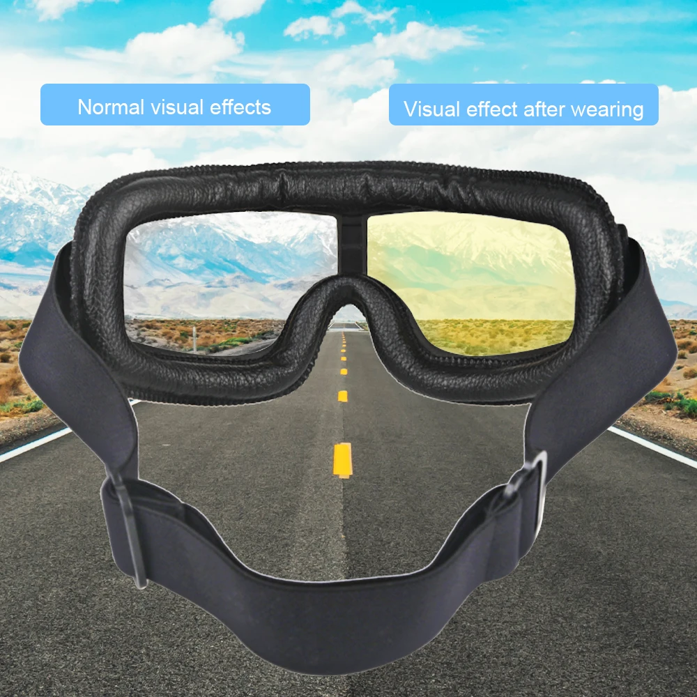 Universal Vintage Goggles Motorcycle Leather Goggles Glasses Cruiser Folding Goggles For Motorcycle Motocross racing Glasses image 2