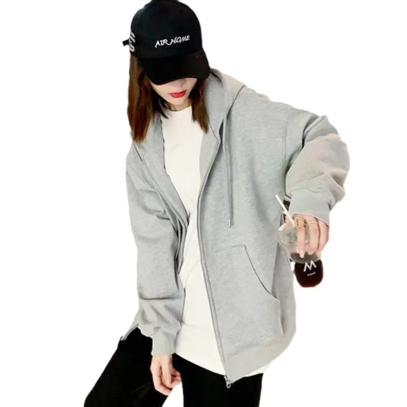 Hoodie Spring Autumn Hooded Cardigan For Female Students Casual Loose Zipper velvet Sweatshirts