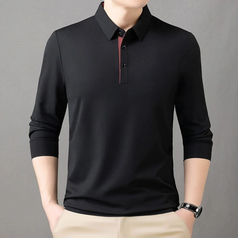 

New Fashion Solid Polo Shirt Men Korean Fashion Clothing Long Sleeve Casual Fit Slim Man Polo Shirt Button Collar Tops