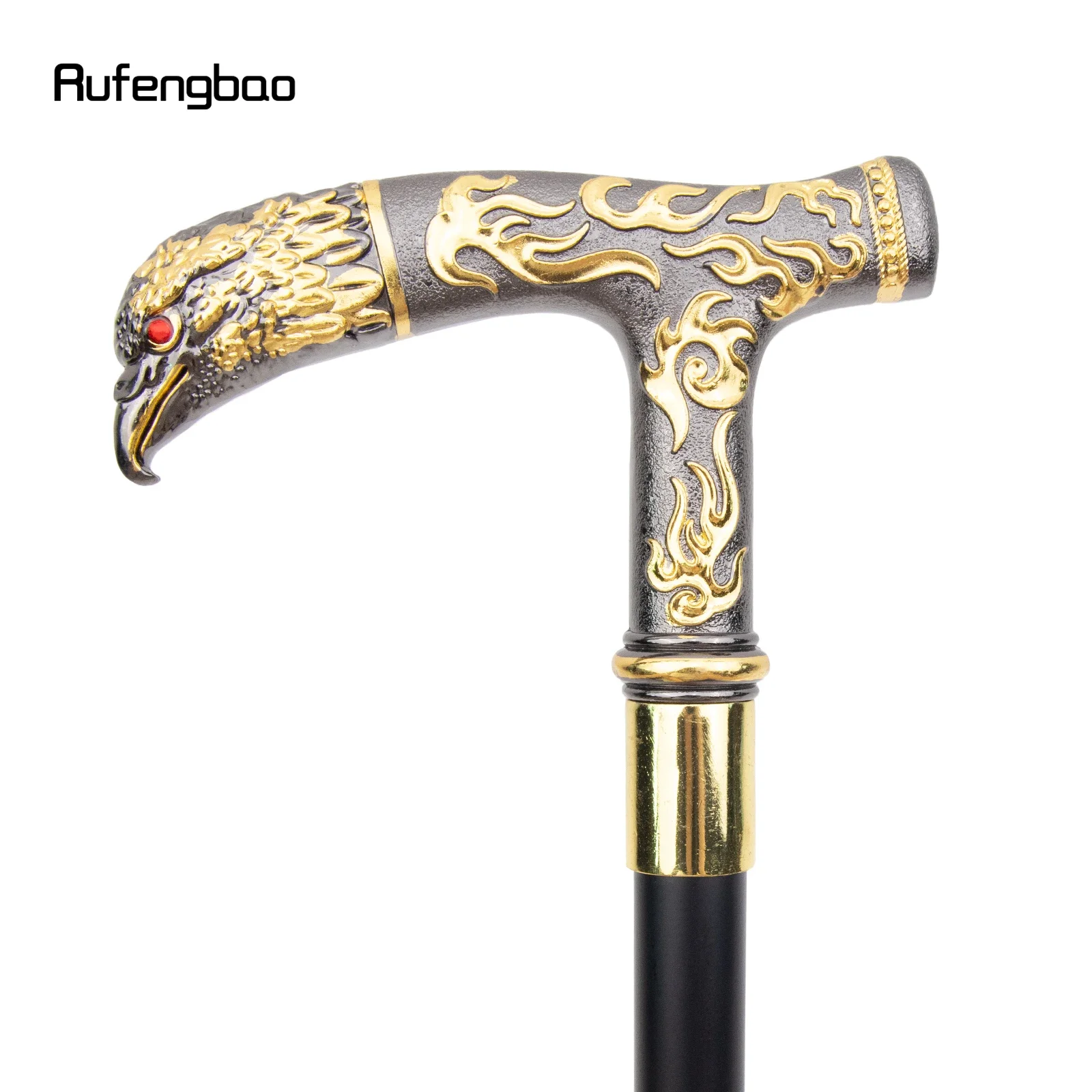 Golden Black Eagle Red Eye Pattern Walking Stick Party Fashion Elegant Walking Stick Decorative Cospaly Cane Knob Crosier 90cm