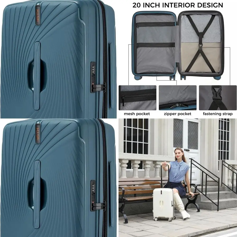 

20 Lightweight Hardshell Expandable Spinner Suitcase with TSA Lock, 22x14x9, Airline Approved (Blue)