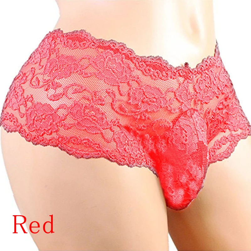 1pc Men's Lace Sexy Sissy Briefs Breathable Plus Size Underwear Erotic Hollowed Mesh Panties Jockstrap G-string For Nightclub