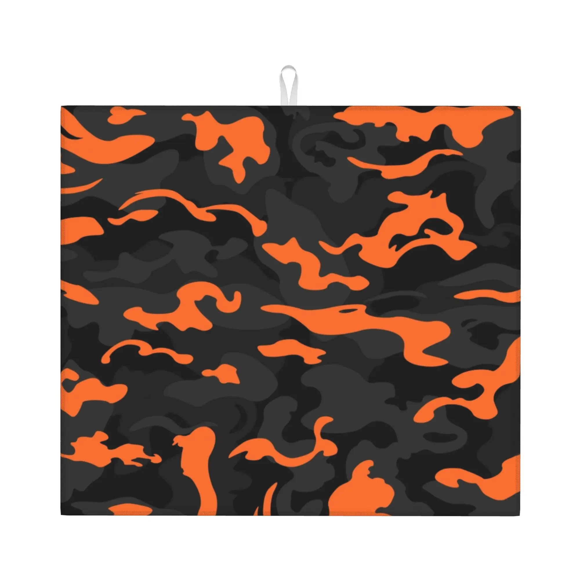 Black Orange Camouflage Non Slip Kitchen Counter Protector Mat Barware Tableware Reusable Camo Bathroom Drying Mat For Kitchen