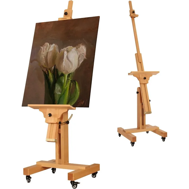 Extra-Large Studio EaselHold Canvas Tilts Flat Adjustable MovableSolid Beech Wood Heavy Duty Easel StandArt Easel Painting Adult