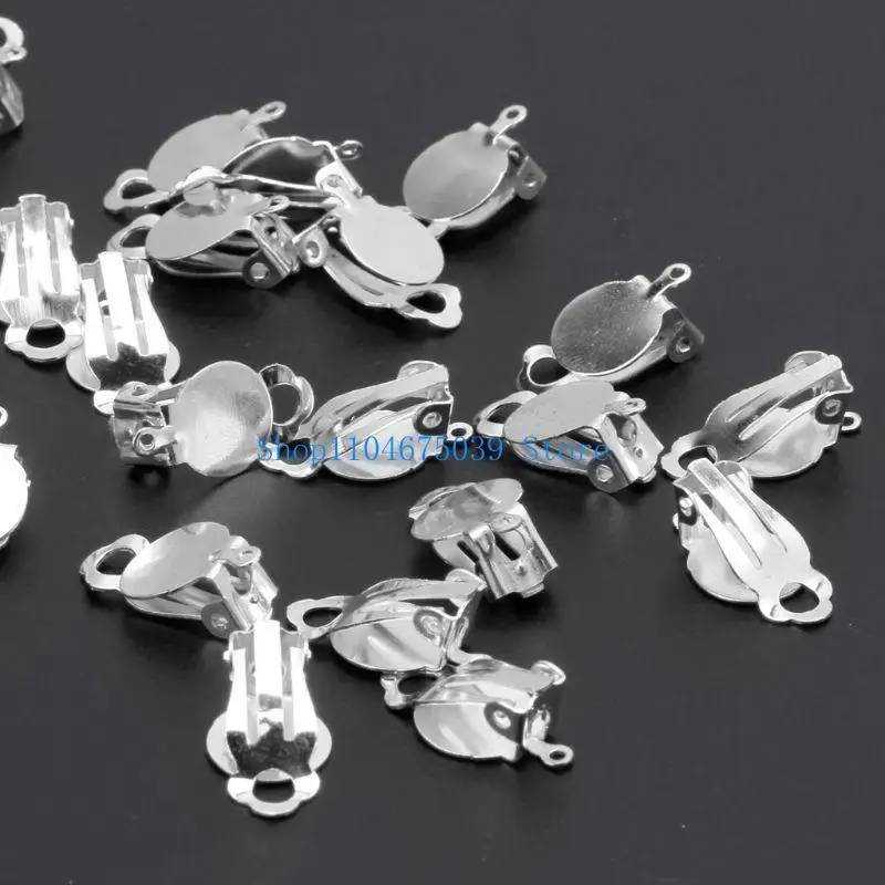 

5asd 50x Round Flat Back Tray Earring Clips Non Pierced Earring Component DIY Earring
