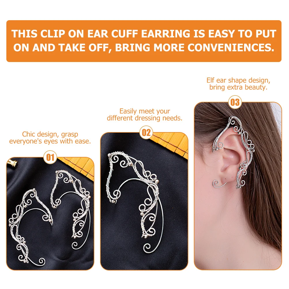 

1Pair Elf Ear Clip Copper Material Elegant Design Suitable for Daily Wear Cosplay Prom Ear Accessories Clip on Earrings