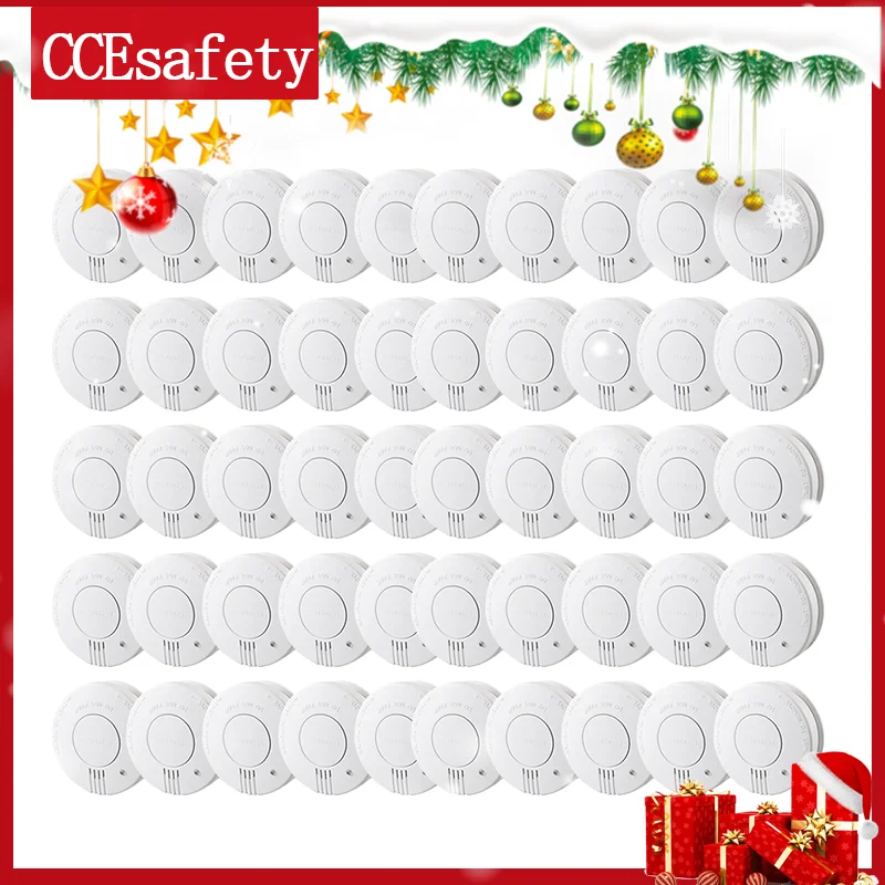 50PCS Smoke Detector Independent Smoke Sensor 9V Replaceable Battery Fire Alarm EN14604 Certified Low Battery Signa Home Safety
