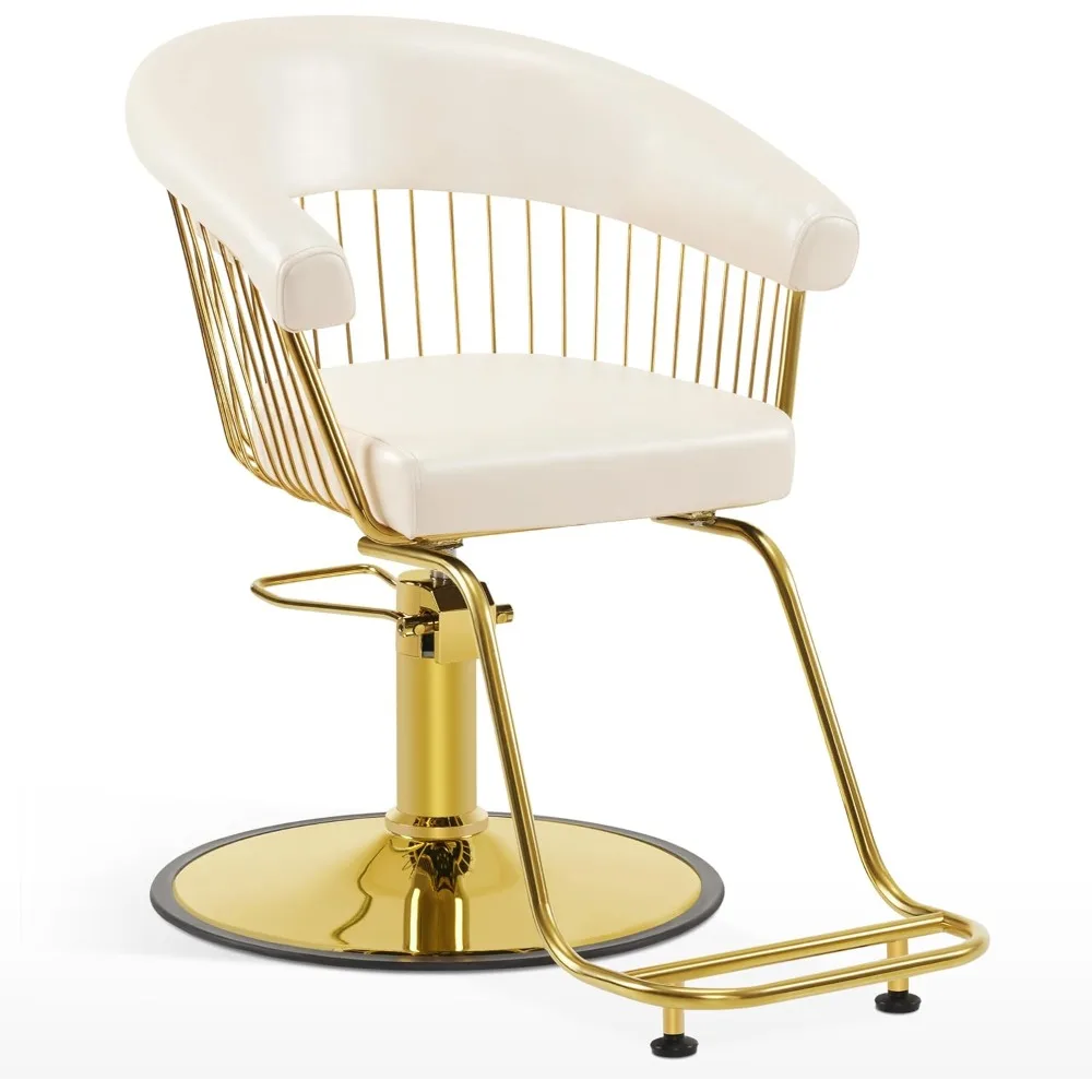 

Pedicure Chair. Hydraulic Salon Chair, Gold&Black&White Classic Style Barber Chair For Hair Stylist, Iron Frame Beauty