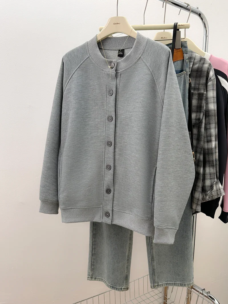 Y2K Women Composite Milk Silk Hoodie Spring Autumn New Cardigan Jacket Round Neck Top