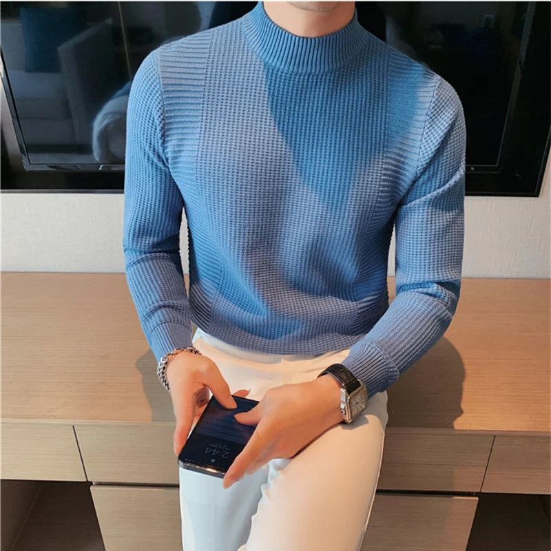 2023 Brand Clothing Men's Winter Warm Knitting Sweaters/Male Slim Fit High Collar Stripe Casual Pullover Man Fashion Seaters