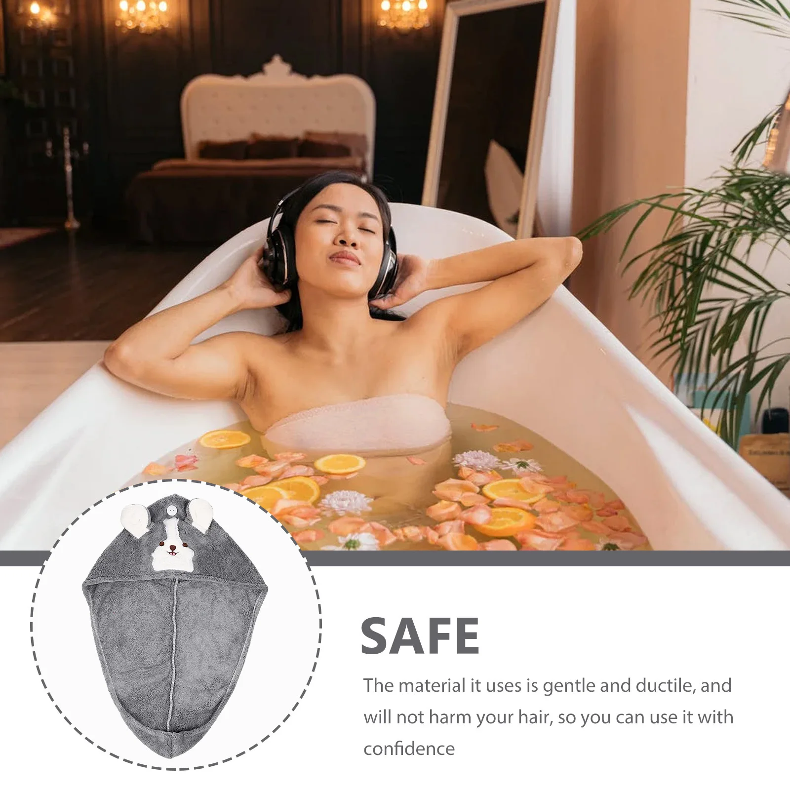 

Cartoon Design Hair Drying Hat Coral Fleece Material Fast Absorption Bath Towel Wrap for Home Travel Use Soft Secure Fit Buckle