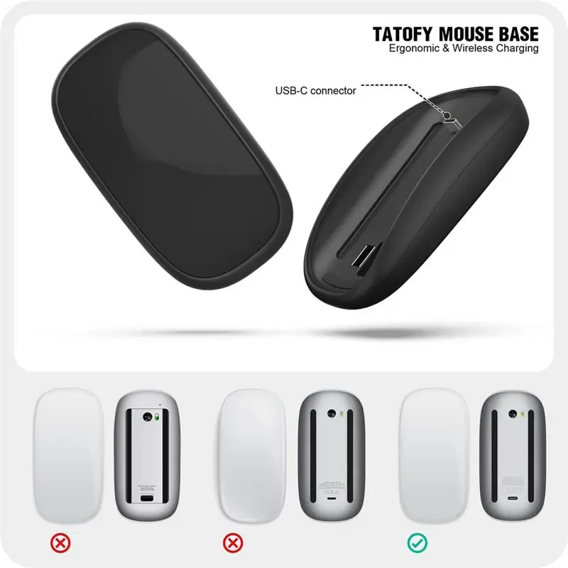 ABGI Ergonomic Base for Magic Mouse 2 with Wireless Charging Support, USB C Mouse Charging Dock for Magic Mouse 2 Black