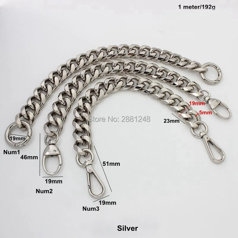 1-5pcs silver 19mm thick Aluminum chain Light weight bags strap bag parts DIY handles easy matching Accessory Handbag Straps Bag