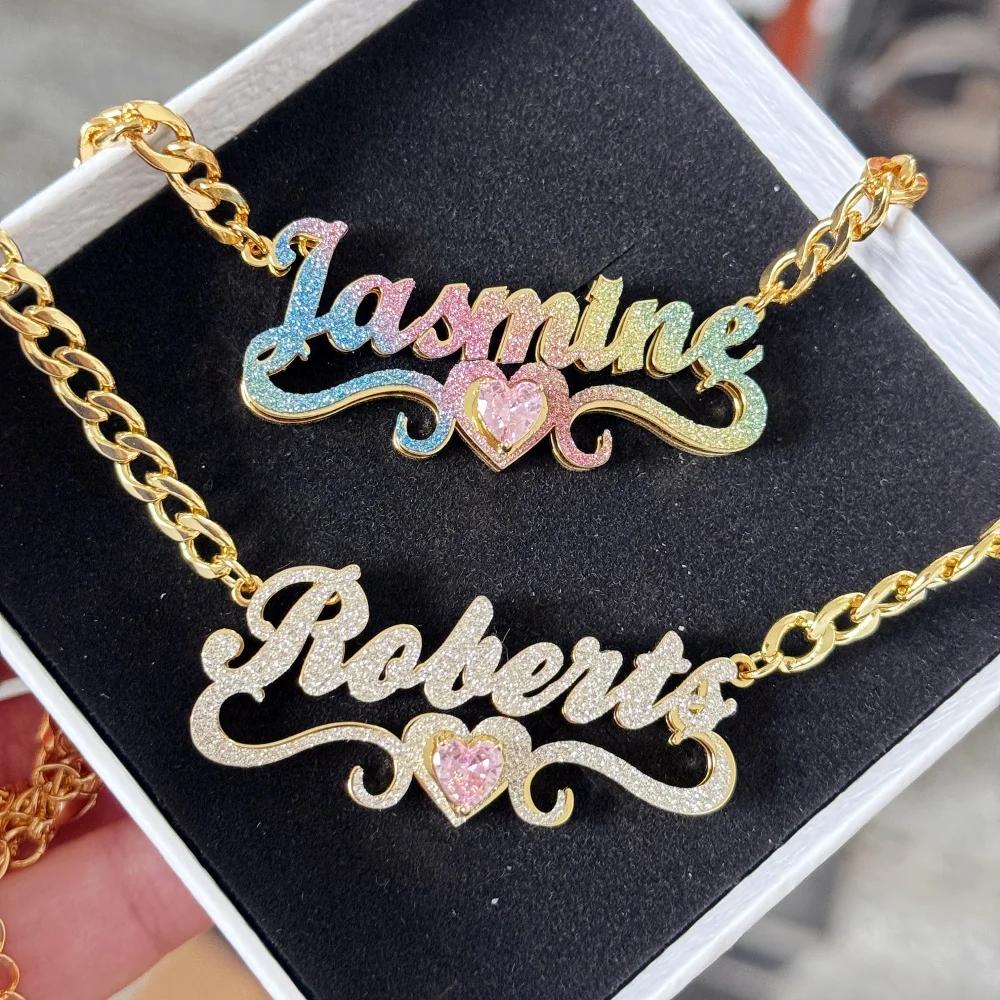 

DUOYING Custom Name Birthstone Necklace Double Layer Nameplate Jewelry