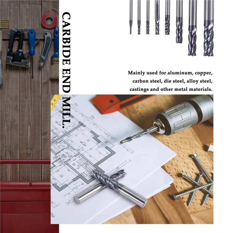 AEE6-8 Pz 2-12Mm Fresa in metallo duro 4 Flauti Set di frese Kit di utensili per fresa Fresa in metallo duro CNC Punte per router a spirale