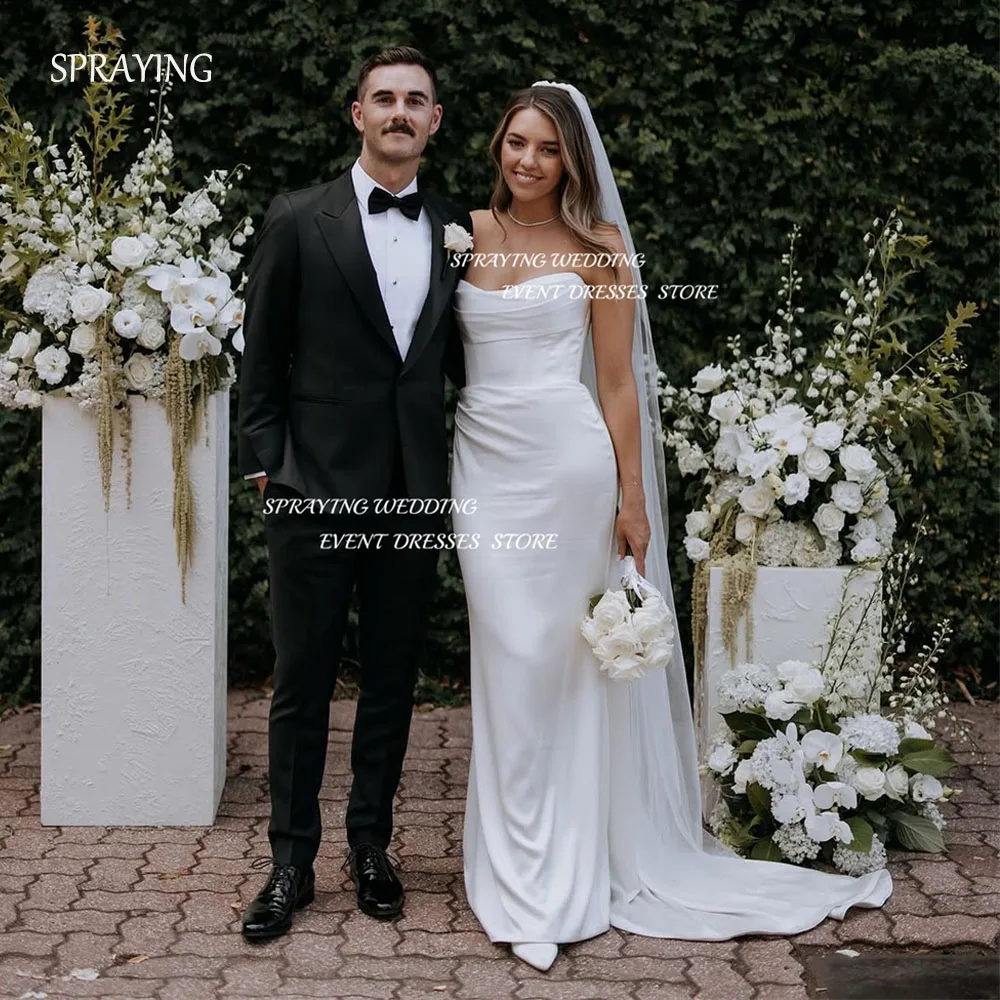 

SPRAYING Sexy Mermaid Satin Wedding Dresses Sweetheart Sleeveless Bridal Gowns Long Sweep Train Robe De Mariée Customized 2025