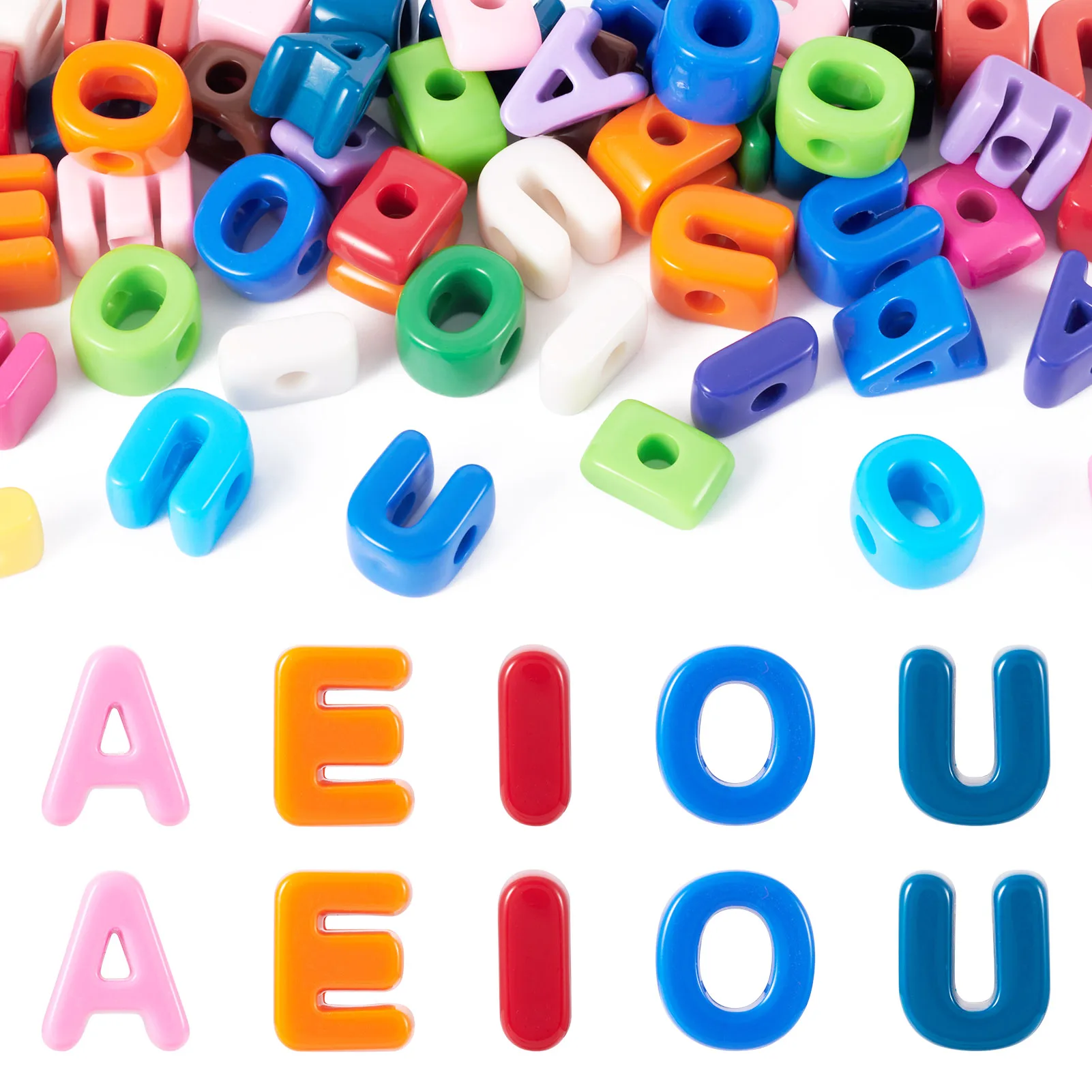 

50Pcs Letter Acrylic European Beads Large Hole Beads For Jewelry Making DIY Phone Chain Beadable Pen Decoration Accessories Gift