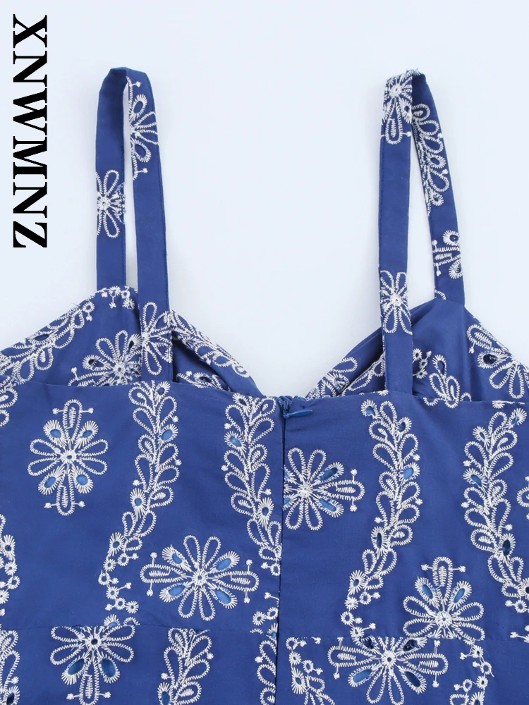 XNWMNZ 2025 verano mujer boho Sexy correa de hombro delgada vestidos midi vacaciones moda mujer ropa azul sin mangas vestido elegante