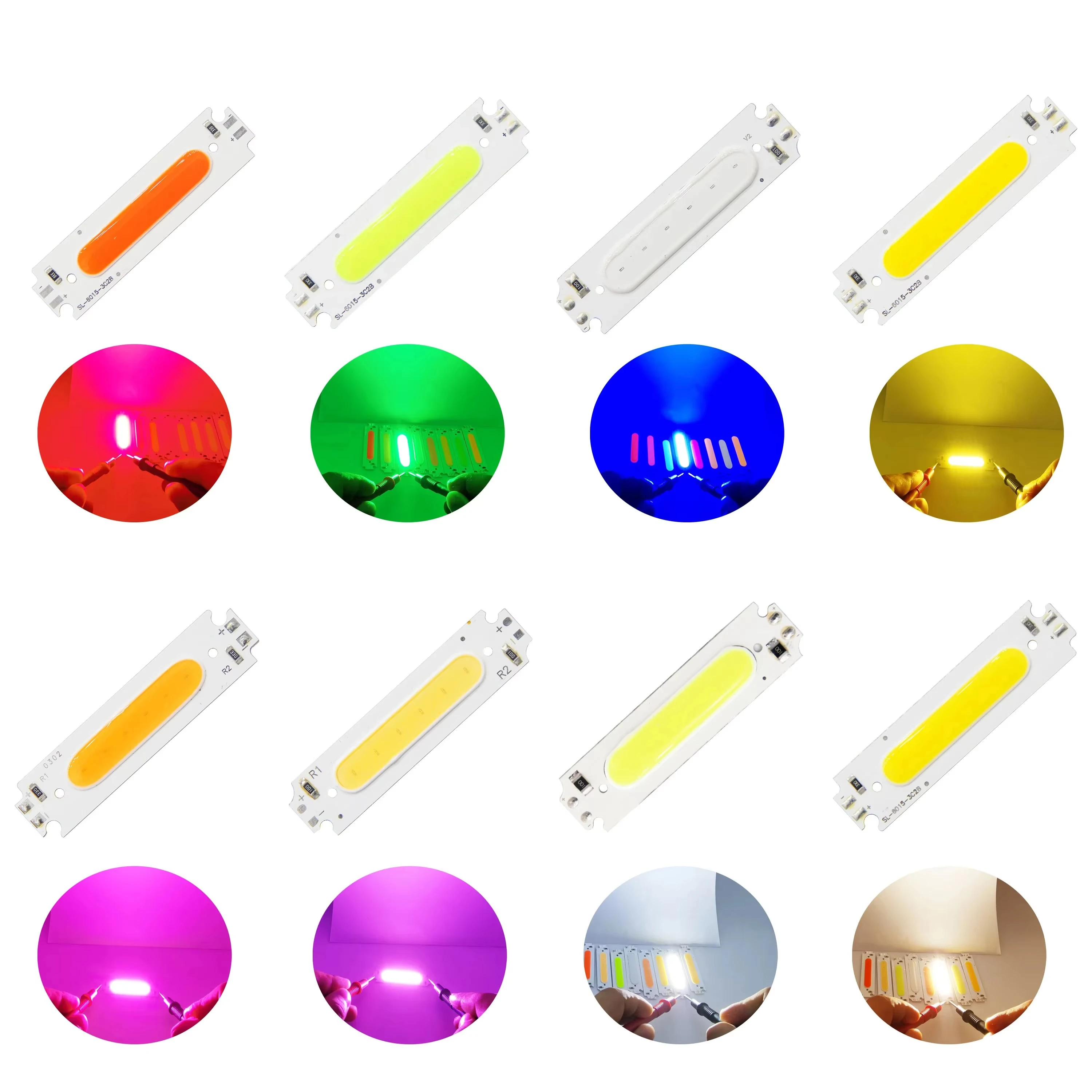 10PCS 60*15mm 2W COB LED Chips Chip Red/Blue/Green/Yellow/Pink/White For Module Full Source Strip Lighting DIY 12V Board Panel