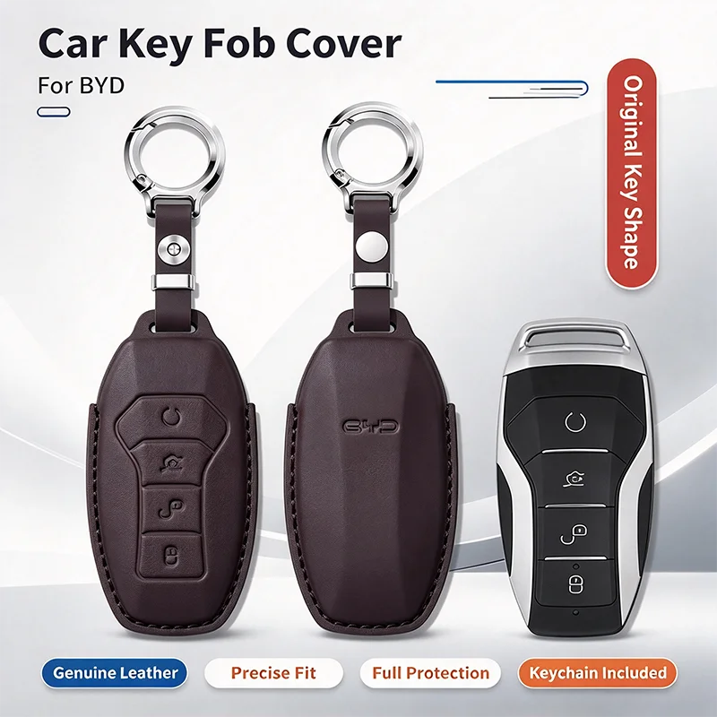 For BYD Tang Top Layer Cowhide Car Key Case Cover Key Fob Bag Buckle Men Women Interior Modification