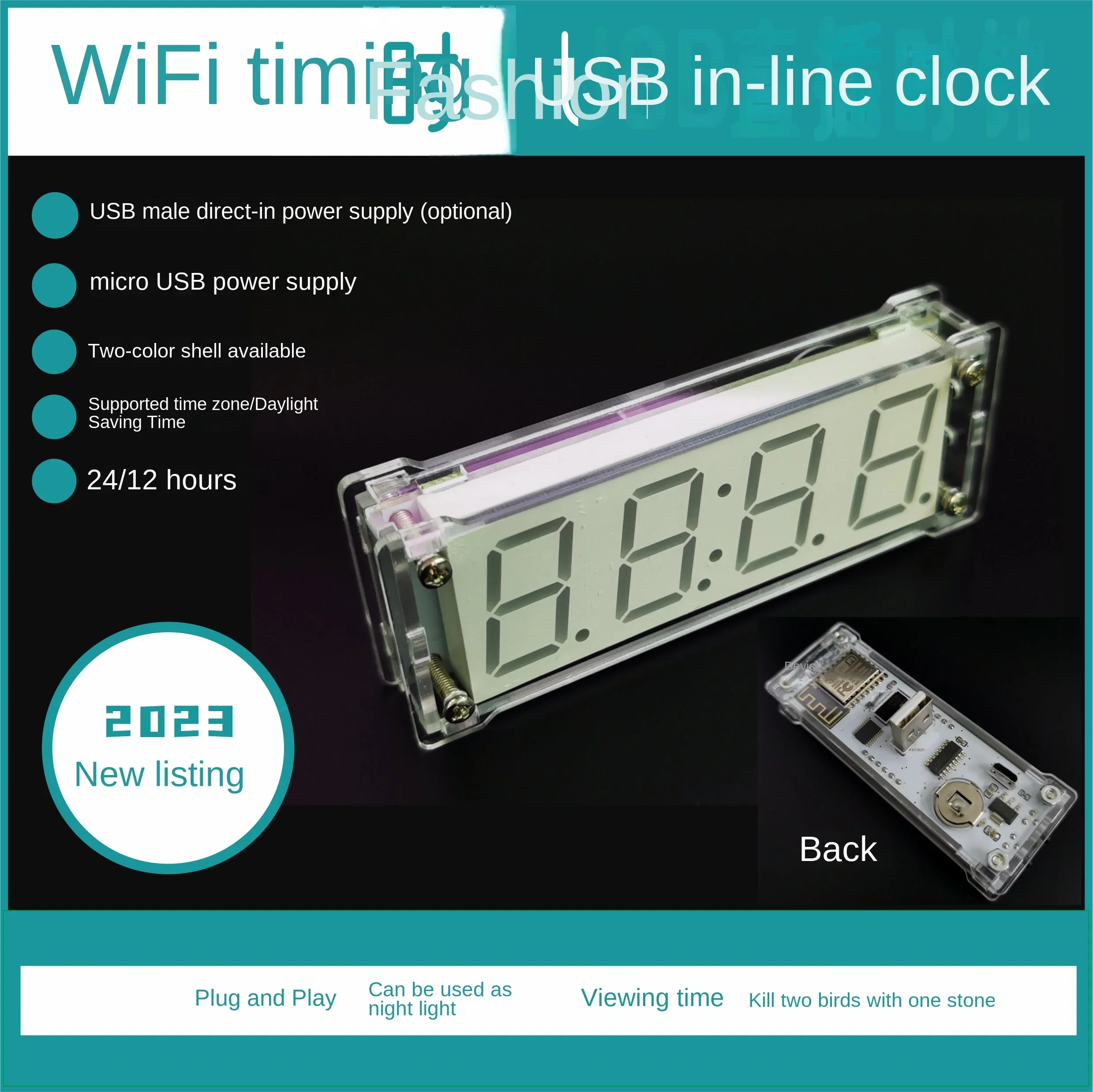 【DIY】WiFi Timing USB Direct Plug 0.8 Inch Digital Tube Clock Module with Case with Time Zone