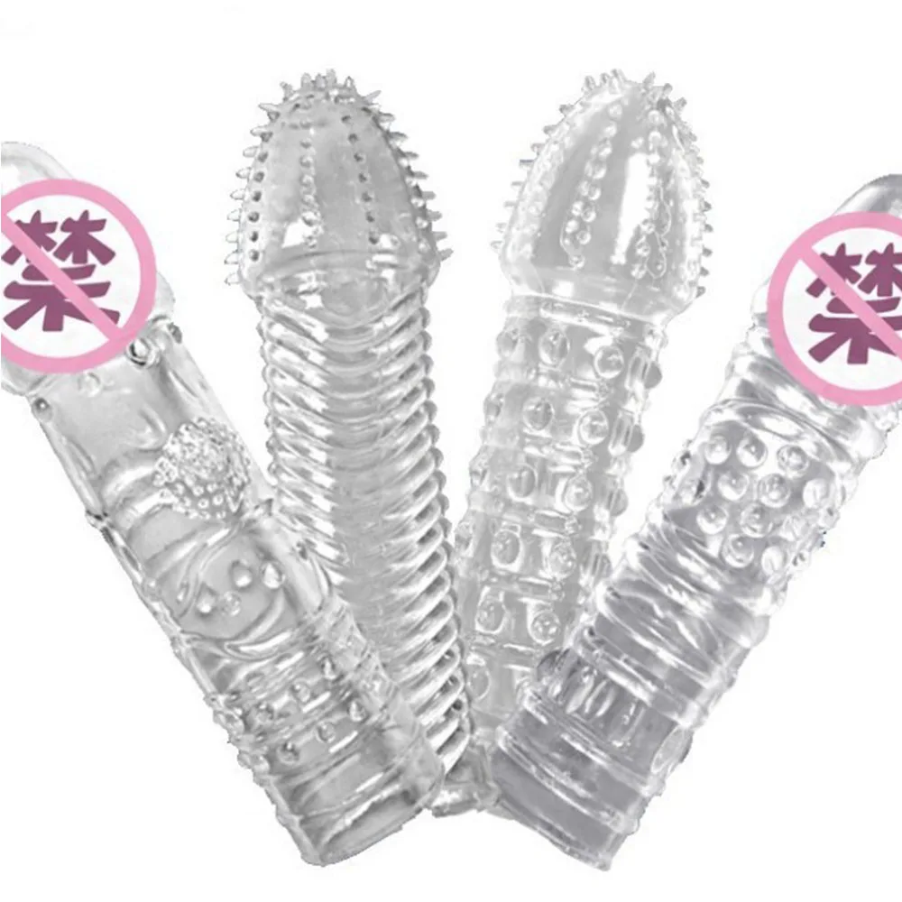 Textured Penis Sleeve with Spikes and Nubs Exposed Tip Glans Sleeve Stretchy Cock Ring Reusable Spiked Condom Black Love Toy