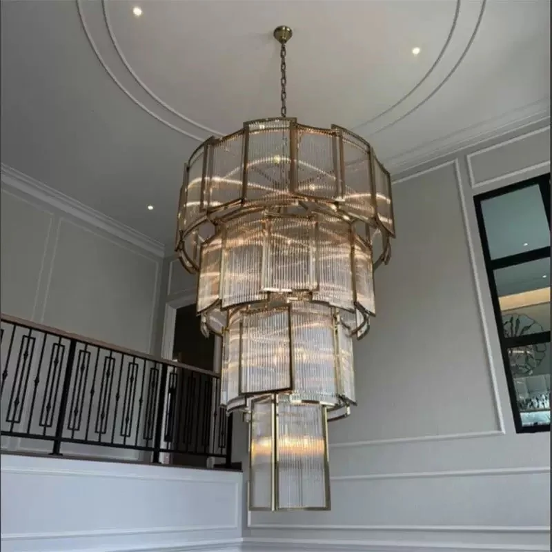 

Modern gold stainless steel crystal chandelier Staircase, living room ceiling pendant light, stainless steel lustre