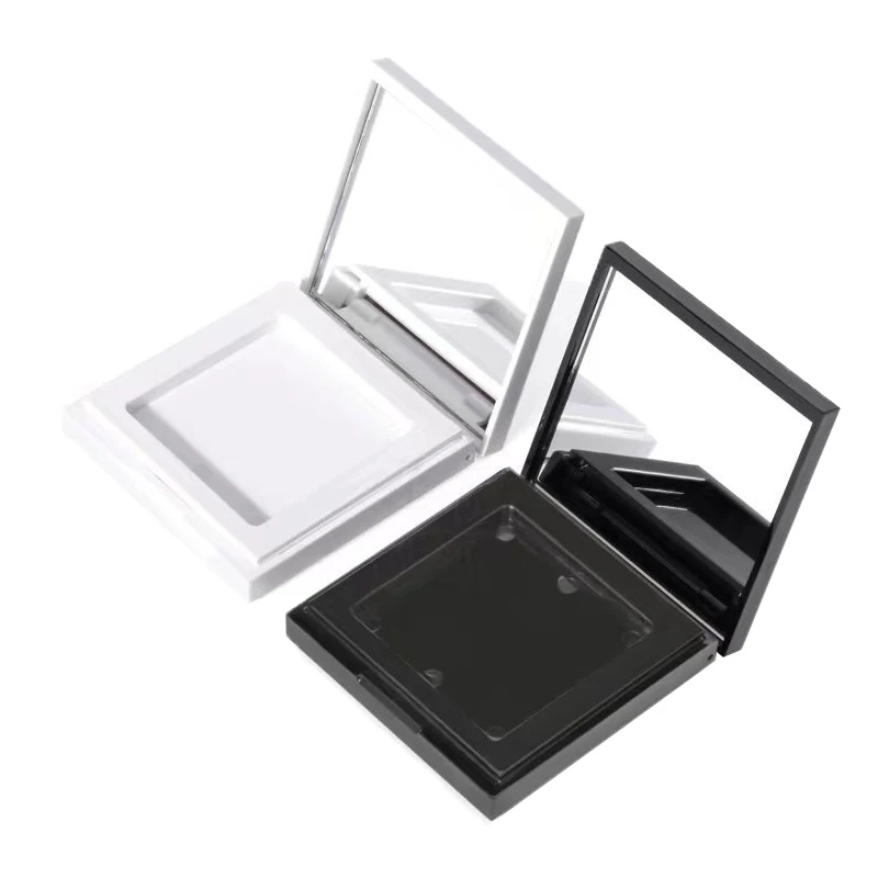 Caja de polvo vacía de doble capa para mujer, contenedor rellenable de embalaje con espejo, color blanco y negro, 1 ud.