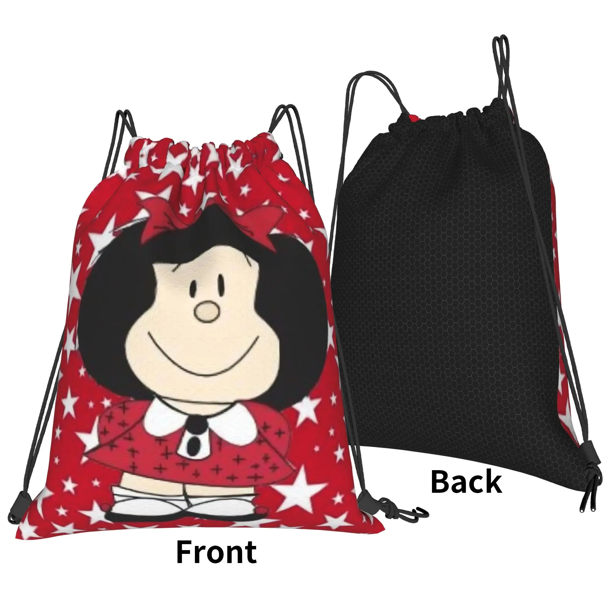 Mafaldas Red Stars Drawstring Backpack Sports Gym Bag Water Resistant  String Sackpack for Yoga 36cm (W) x 43cm (H)