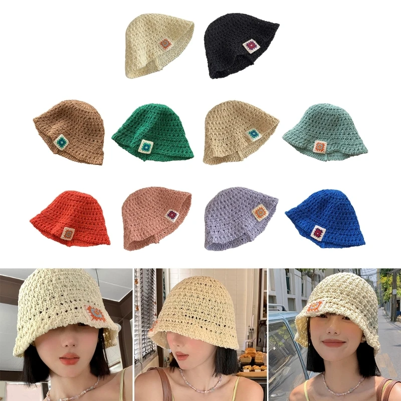 

Lovely Girl Beanie Hat Solid Color Handcrochet Hat Women Sun-proof HollowOut Hat