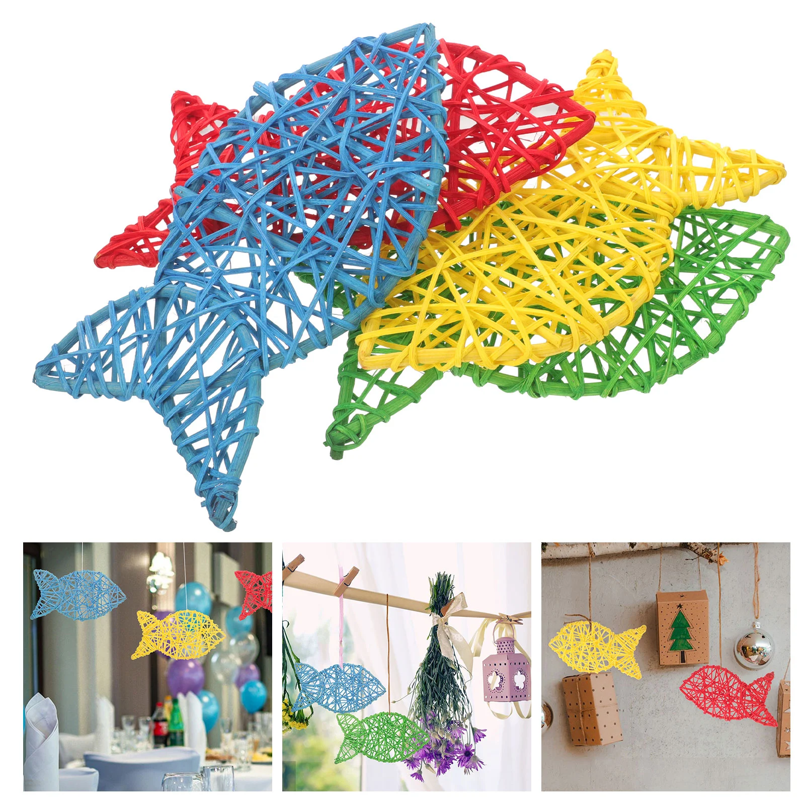 4 Pcs Fish Shaped Colorful Takraw Ball Vase Filler Balls Ornament Woven Decorative Wooden