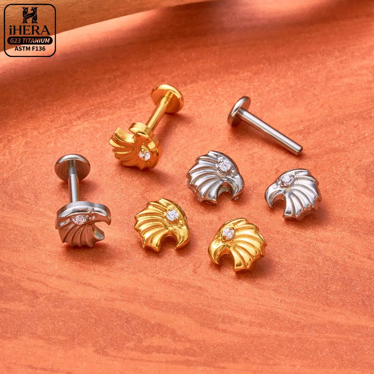 G23 Titan-Ohrstecker mit funkelnden Zirkonia-Steinen, Adler, Piratenschädel, Seestern, Halbmond, Labret-Piercing, Knorpel-, Helix- und Tragus-Schmuck, Großhandel – Detail 26