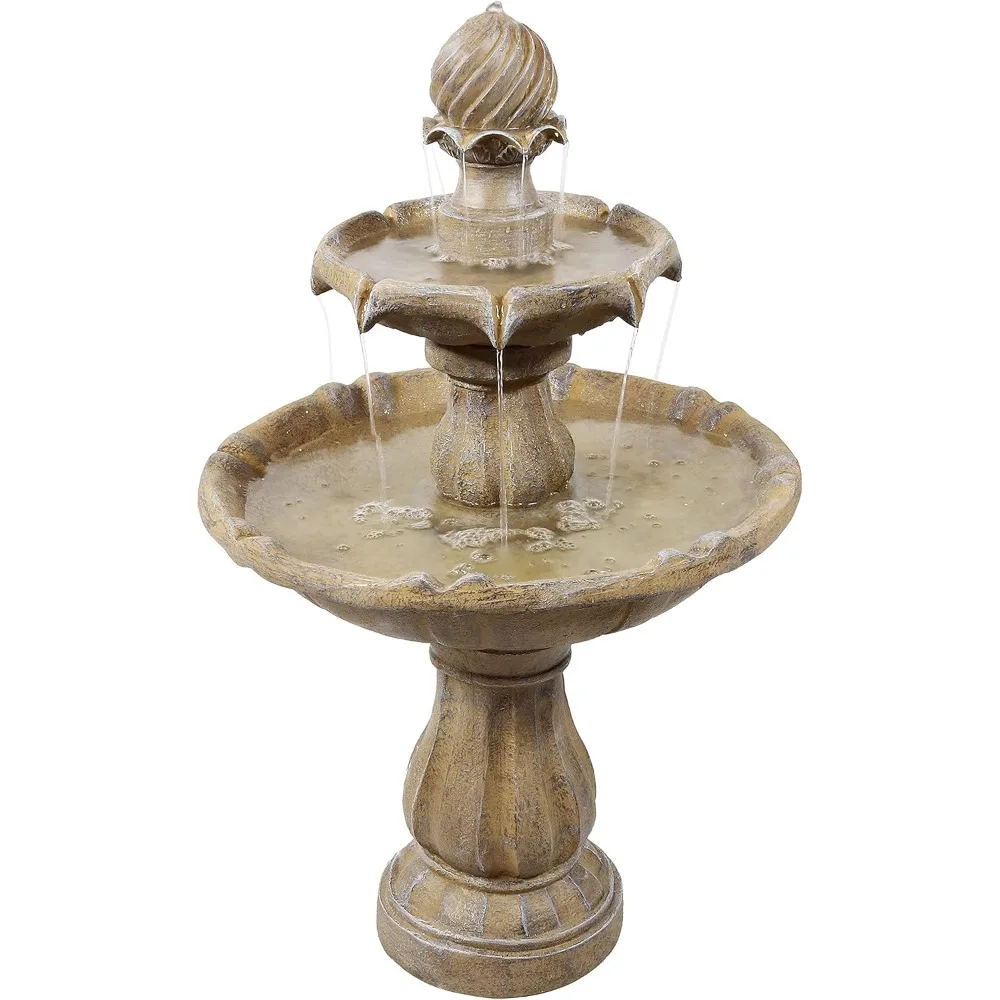 

35 Solar 2-Tier Outdoor Water Fountain, Outdoor Water Fountain with Battery Backup and Pump