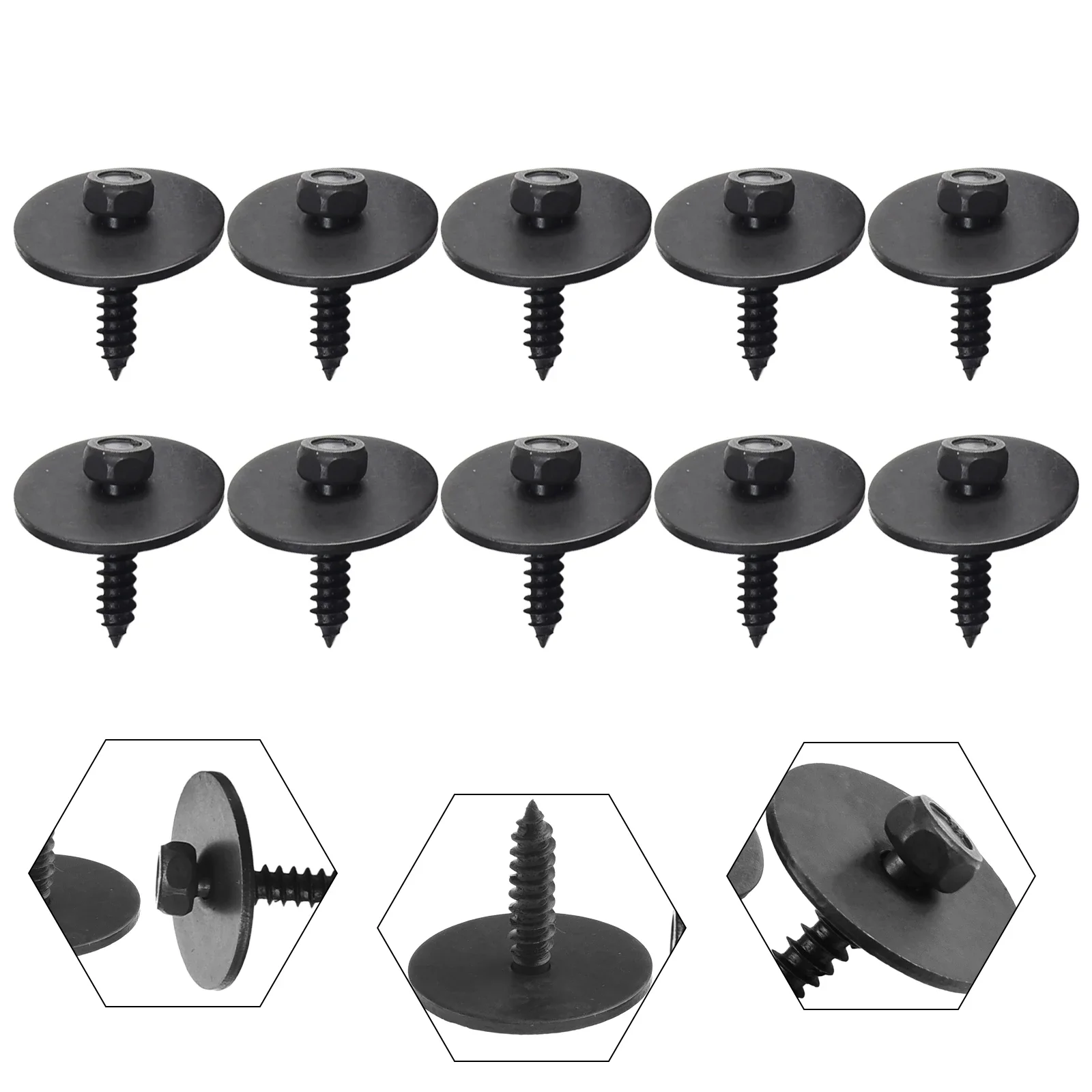 10Pcs 8mm Self Drilling Tapping Screw Hex Washer Head For BMW Self Tapping Bolt License Plate Screws Black 2019900536