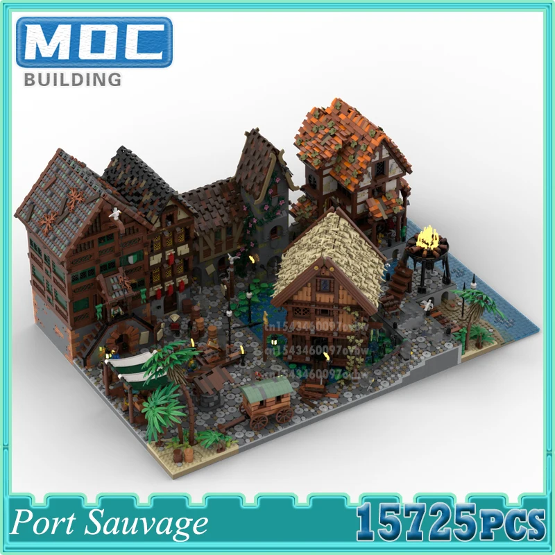 

Pirates Movie Scence Port Sauvage A Merchant's Tale Moc Building Blocks Bricks DIY Assembly Model Sets Creative Toys Xmas Gifts