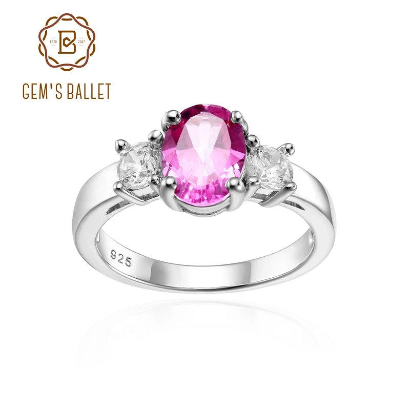 GEM'S BALLET November Birthstone Promise Ring 6x8mm Oval Pink Topaz Three Stone Engagement Ring in 925 Sterling Silver