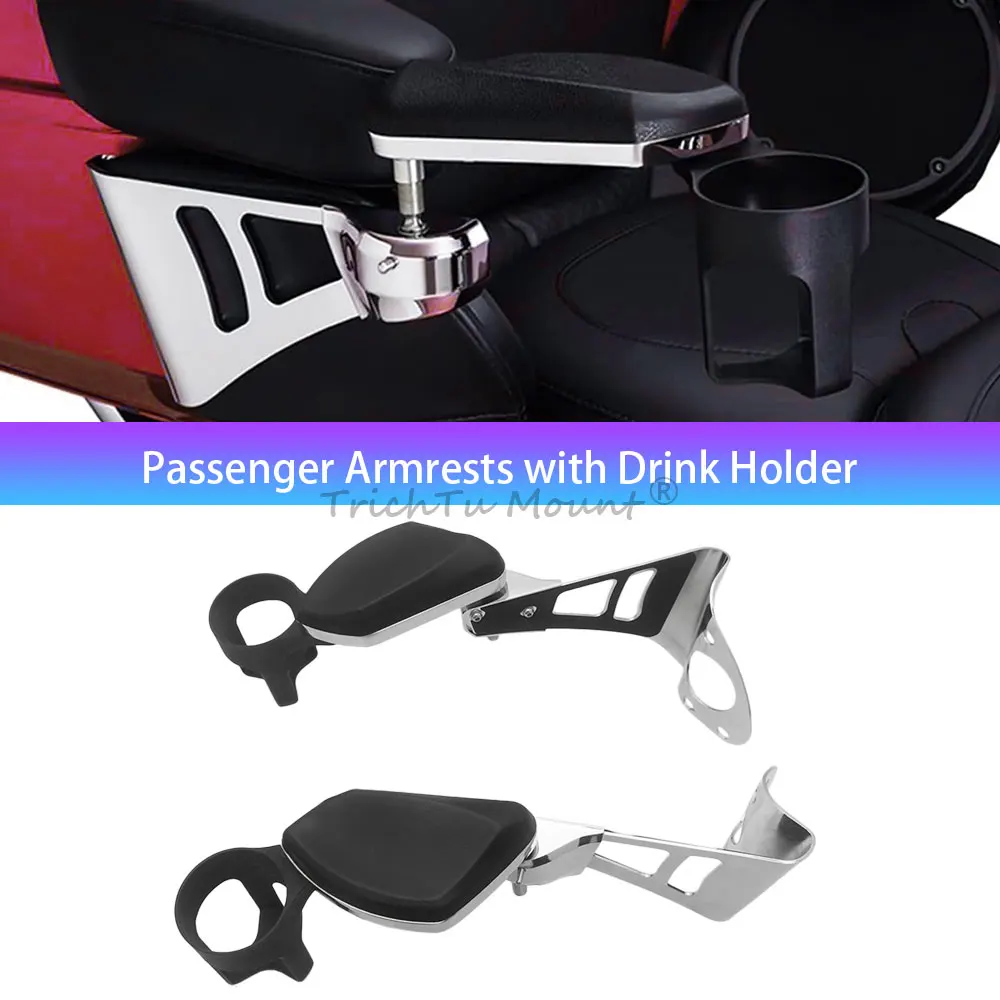 

1 пара регулируемых подлокотников заднего пассажира с подстаканником для напитков для Harley Touring Electra Road Glide Ultra Tri Glides 2014-позднее