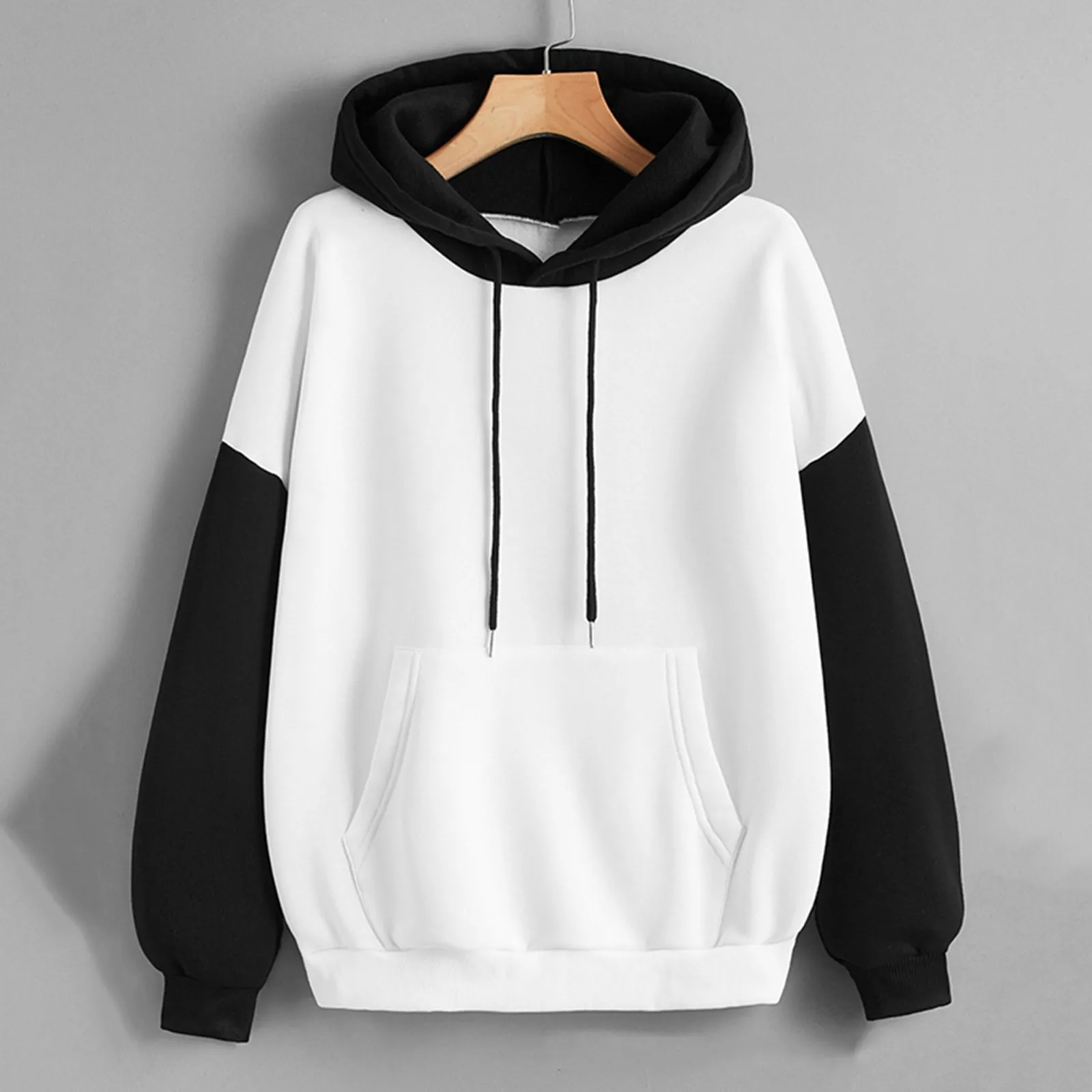 Hoodies Womens 2022 Autumn Long Sleeve Splice Solid Color Hooded Sweatshirt Oversized Pullovers Kpop Outfit Kawaii Female Hoodie