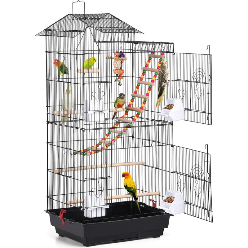 

39-inch Roof Top Large Flight Parrot Bird Cage for Small Quaker Parrot Cockatiel Sun Parakeet Green Cheek Conure Budgie Finch