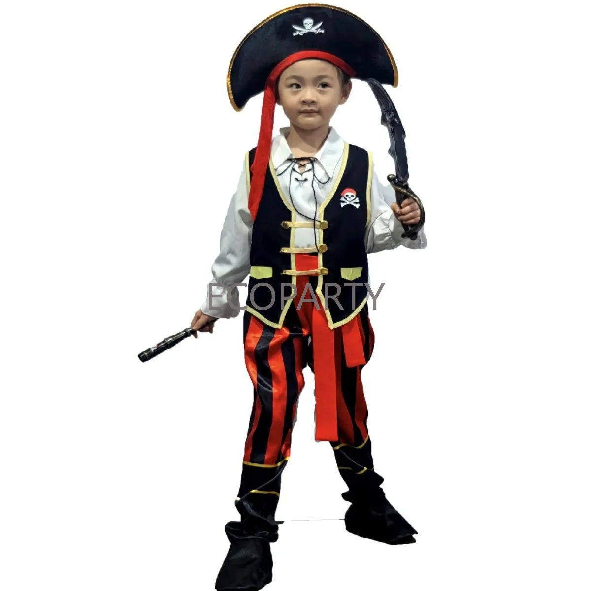 Disfraz de pirata para niños, conjunto de lujo con sombrero, pantalones y accesorios para fiesta de Cosplay