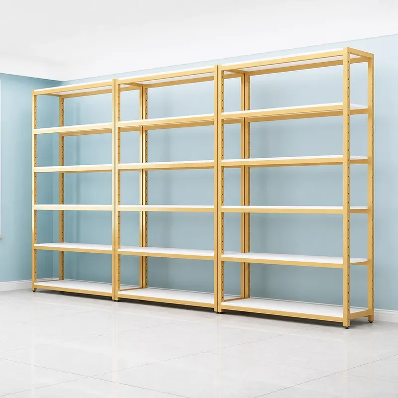 Multi Layer Adjustable Laminate Shelves Makeup Sample Storage Display Rack Commercial Kitchen Steel Wood Storage Shelf