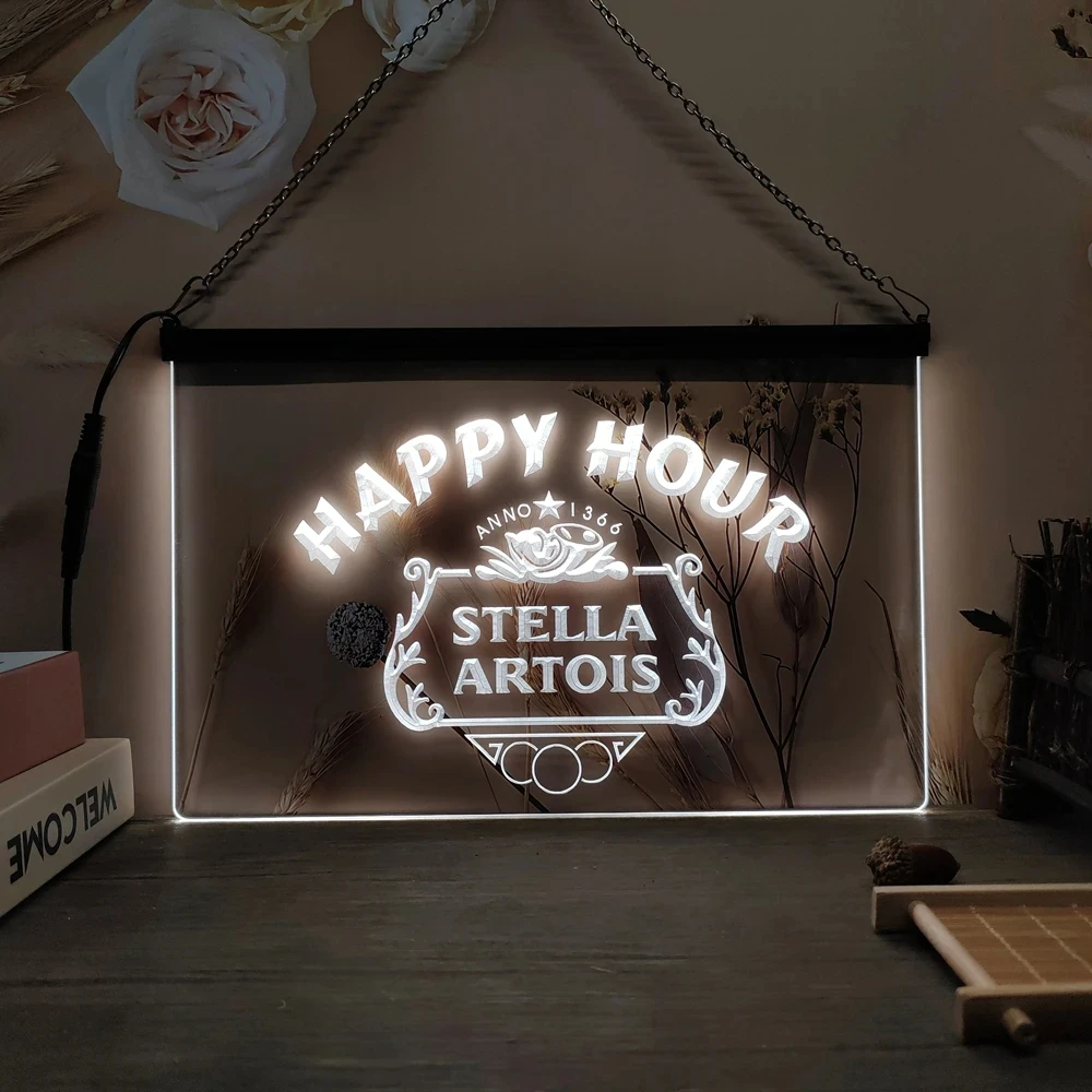 Stella Artois Beer Happy Hour Bar LED Neon Sign-3D Carving Wall Art for Home,Bar,Room,Bedroom,Office,Farmhouse Decor neon sign