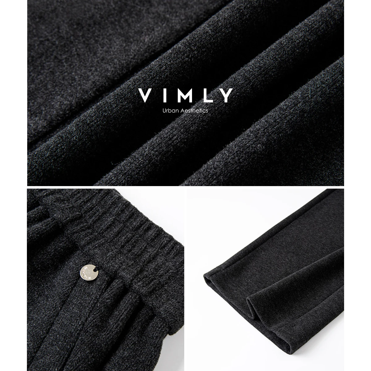 VIMLY femme gris pantalons longs décontracté tricoté jambe large femme pantalon automne 2025 poches élégantes ample Strecth dames pantalon A2538