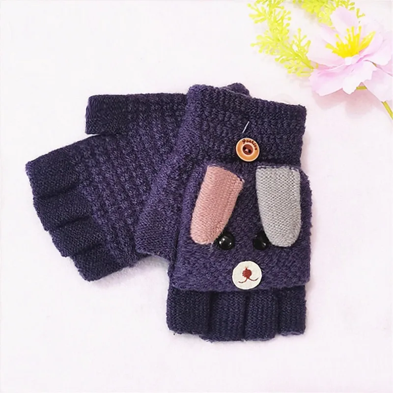 Winter Warm 4-8 Years Old Children Cartoon Cute Fashion Male and Female Students Knitted Half-finger Writing Gloves